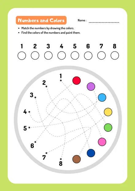 Numbers and colors matching worksheet