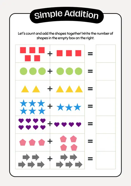 Simple addition worksheet with shapes